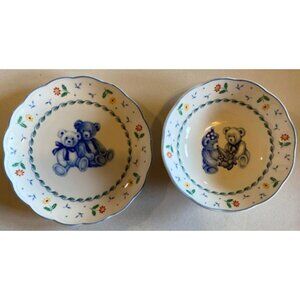 Vintage Collectible Teddy and Honey Ceramic Plate & Bowl Set Japan Nikko Floral